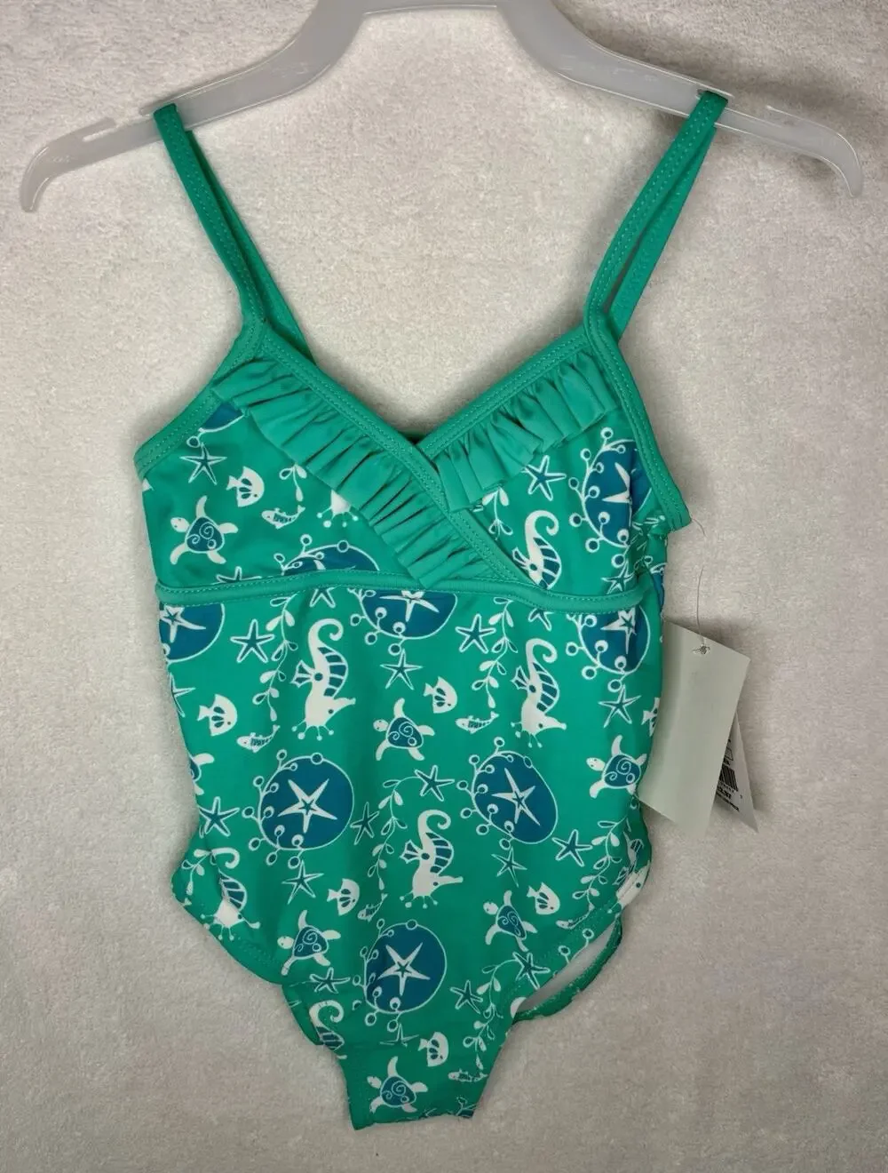 Toddler 5T Girls Aqua Marine Life One-Piece Bathing Suit w/Ruffles